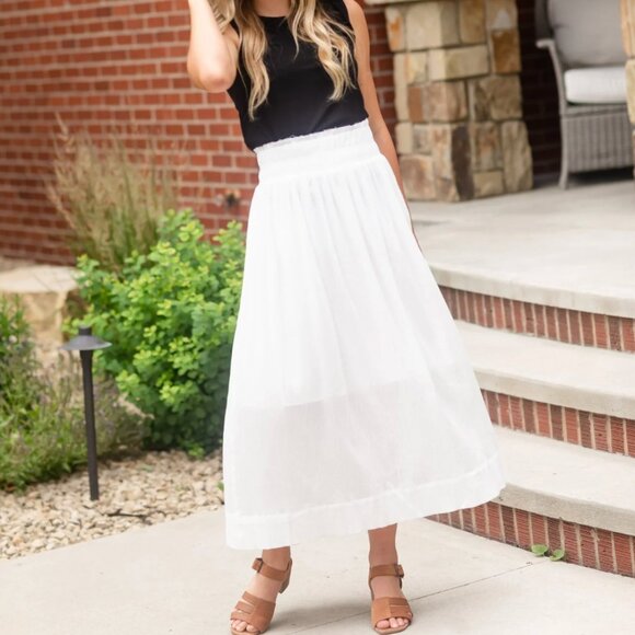 P cill Inherit Clothing Company Classic White Textured Cotton Lined Midi Skirt M - Picture 6 of 16